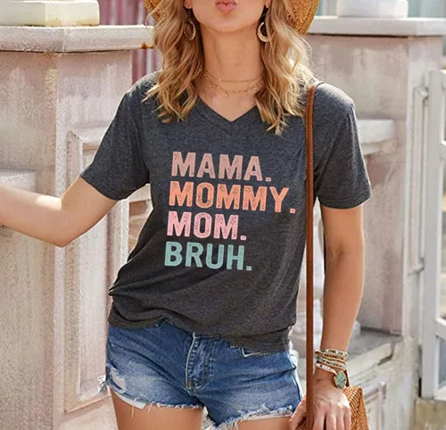 Miniatura 4 de Camiseta de manga corta con cuello en V para mujer, camiseta divertida para mamá