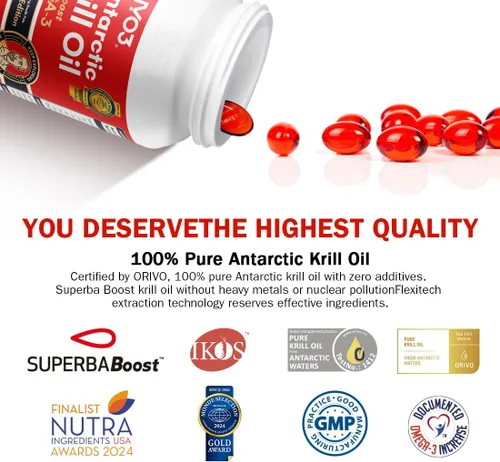 Miniatura 9 de NYO3 Aceite de krill 1000 mg Omega 3 Suplemento, 56% de fosfolípidos para 98% de absorción, aceite de krill antártico Superba Boost Krill, alto EPA