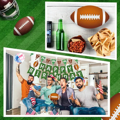 Miniatura 5 de Pasimy 4 pancartas de fútbol para fiesta de cumpleaños, banderines de fútbol con texto en inglés "Happy Birthday", guirnalda circular de papel