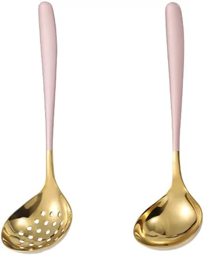 Miniatura 6 de Colador de sopa de oro negro Colador de cuchara ranurada Skimmer Colador Salsa Servidor de salsa Servidor de acero inoxidable Negro/Oro