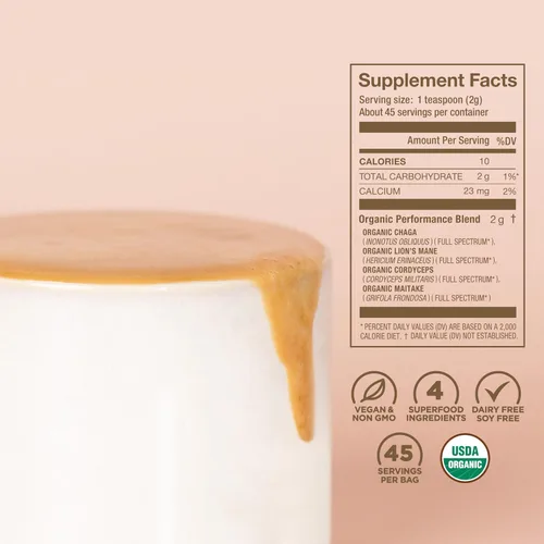 Miniatura 3 de Laird Superfood Mezcla Orgánica de Hongos de Rendimiento con Chaga, Cordyceps, Lion's Mane y Maitake para Energía y Cognición, Bolsa de 3.17 oz