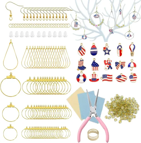 Miniatura 8 de XKCWXY 755 Piezas Aros con Cuentas para Hacer Joyas, con Accesorios para Aretes Aros con Cuentas Redondos en Forma de Lágrima, Ganchos y Respaldos