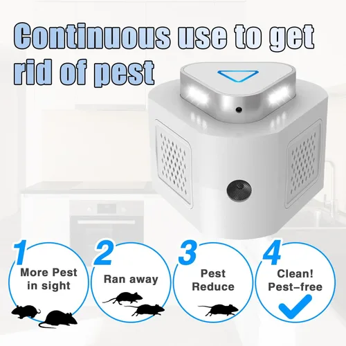 Miniatura 4 de Paquete de 2 repelentes de ratones, repelente ultrasónico de roedores para interiores, control de plagas de 360°, repelente de plagas