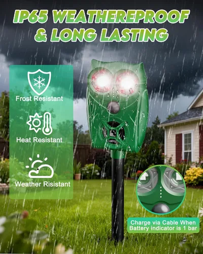 Miniatura 4 de Repelente solar ultrasónico de animales con sensor de movimiento, dispositivo repelente de ciervos impermeable con luces LED para patio, eficaz