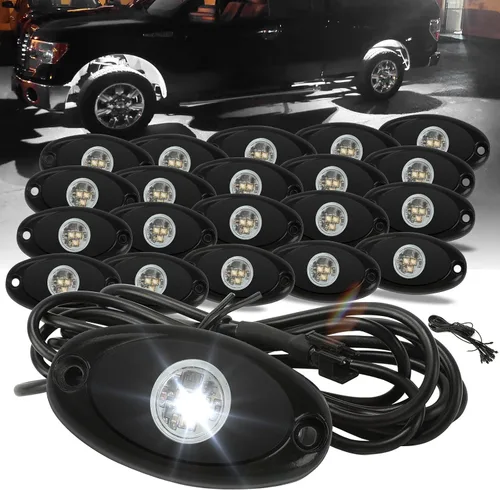 Miniatura 11 de SUNPIE 8 cápsulas de luces de roca de conexión rápida azul, cables de extensión de 4M para cada luz, 3 chips de alta potencia, almohadillas