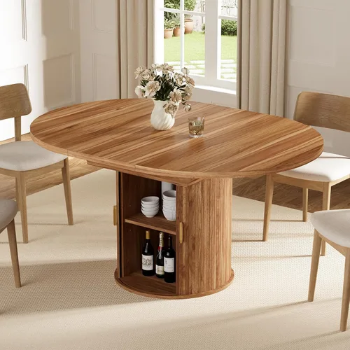 Miniatura 14 de HOMMPA Mesa de comedor redonda de 48 pulgadas para mesa de cocina de 4 a 6 pulgadas, mesa de comedor con base de tira de madera para cocina