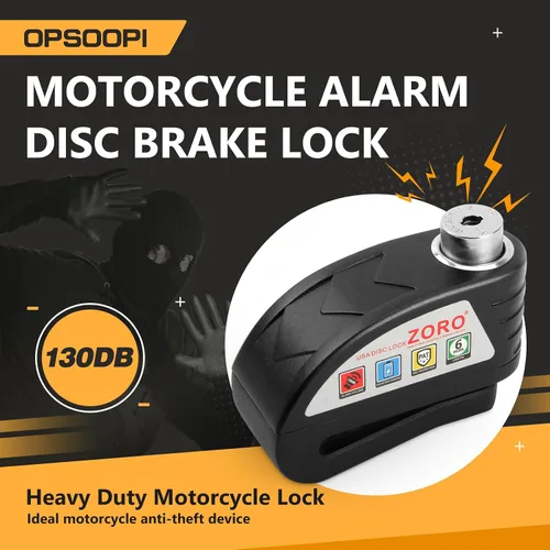 Miniatura 2 de Cerradura de motocicleta, bloqueo de freno de disco con alarma de 130 DB, cerraduras de motocicleta resistentes antirrobo, alarma de motocicleta