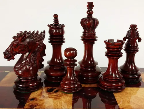 Miniatura 2 de HPL Blood Rosewood Dragon 4 5/8 pulgadas King 4 Queens Staunton Juego de ajedrez grande para hombre, sin tablero ni almacenamiento