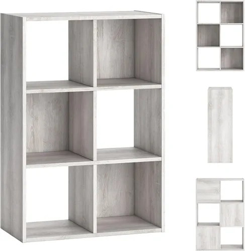Miniatura 6 de Diseño exclusivo de Ashley Paxberry. Organizador de almacenamiento o librero moderno de 6 cubos, color blanqueado