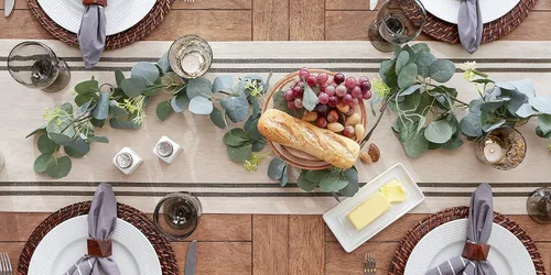 Miniatura 6 de DII Colección de Mesa de Comedor de Rayas Francesas Camino de Mesa Estilo Granja, 14x72 Pulgadas, Gris Pardo/Negro