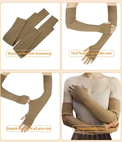 Miniatura 49 de Guantes cálidos de cachemira de brazo largo para mujer, guantes de invierno acogedores sin dedos, calentadores de brazos suaves, gran regalo