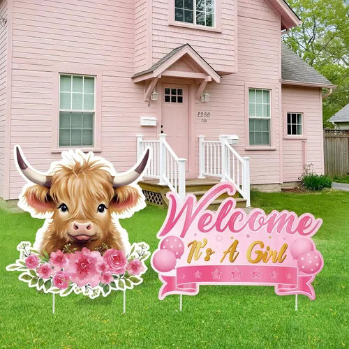 Miniatura 13 de 2 piezas de señal de jardín para baby shower con estaca, señal de revelación de género rosa, elefante, decoración de césped, bienvenida, es una