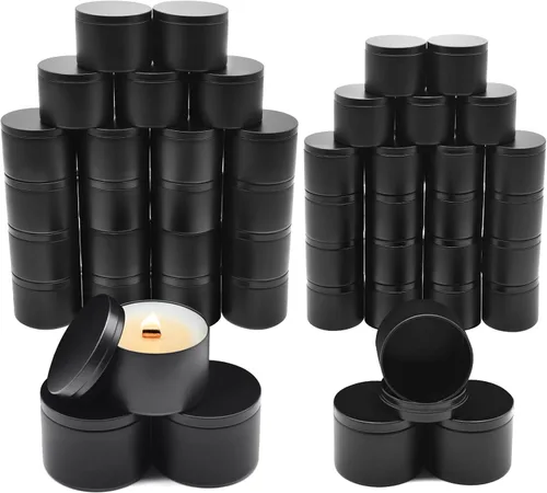 Miniatura 12 de Paquete de 12 tarros de velas, latas de velas de 8 onzas con tapas, tarros de velas de metal vacíos para hacer velas a granel, color negro Negro