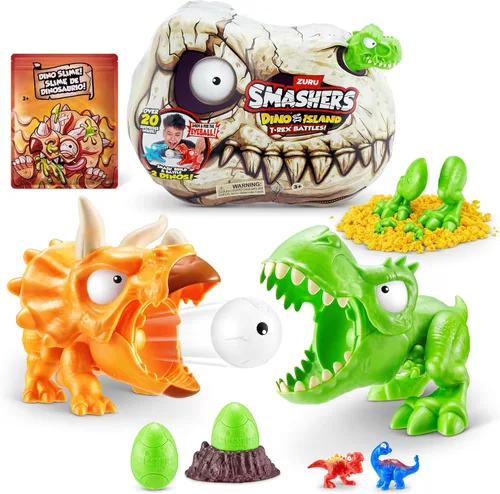 Miniatura 9 de Smashers Dino Island Mini T-Rex Battles Playset (Red Dino) por ZURU Juguetes de batalla de dinosaurios Dispara fuegos Coleccionables Sorpresa
