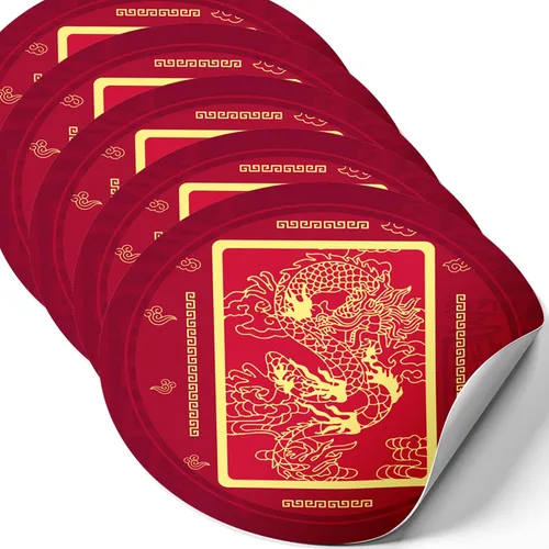 Bandera de prosperidad con amuleto de dragón Feng Shui, símbolo de Feng Shui de victoria y suerte, juego de 5 calcomanías decorativas, 4.3 pulgadas