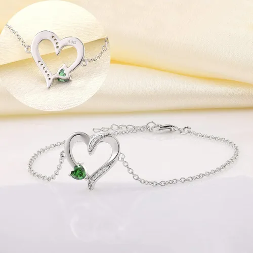 Miniatura 5 de YL Pulseras de corazón de plata de ley 925, regalo de joyería para mujeres y madres, 17 + 1.2in
