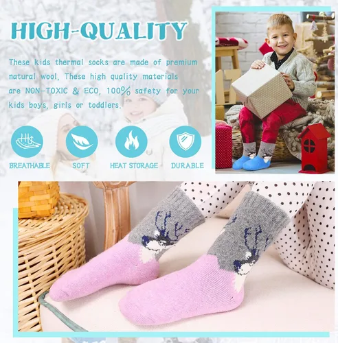 Miniatura 5 de Eocom - Medias de invierno cálidos de lana para niños y niñas, 6 pares