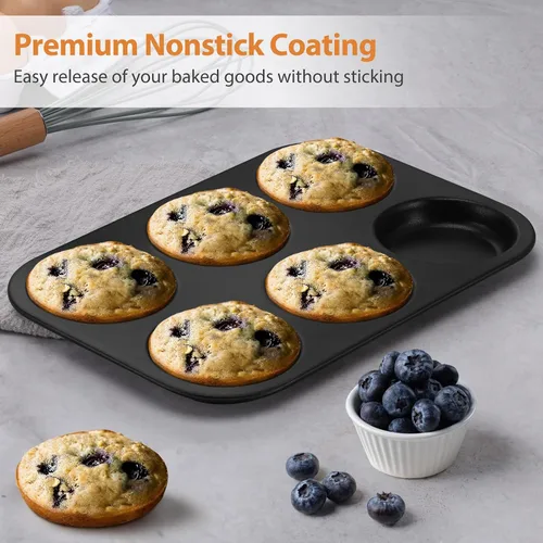 Miniatura 4 de E-far Molde para magdalenas, antiadherente de 6 cavidades poco profundas para hornear pastel de Whoopie, pudín Yorkshire, huevos, pan de maíz