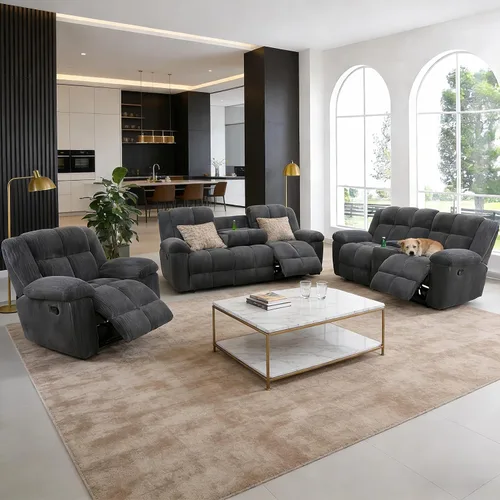 Miniatura 7 de Juego de sofá reclinable manual, juego de sofá reclinable de microfibra, juego de muebles modernos para sala de estar, sofá reclinable para sala