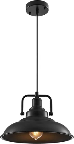 Paquete de 1 lámpara colgante negra de 12.5 pulgadas, lámpara colgante de granja, iluminación colgante industrial, luces colgantes de cocina, luces
