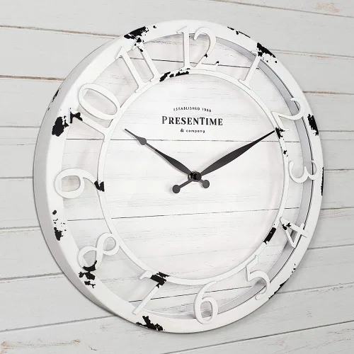 Miniatura 2 de Presentime & Co - Reloj de pared de la serie Farmhouse de 13 pulgadas, movimiento de cuarzo, estilo Shiplap, número arábigo 3D elevado, blanco