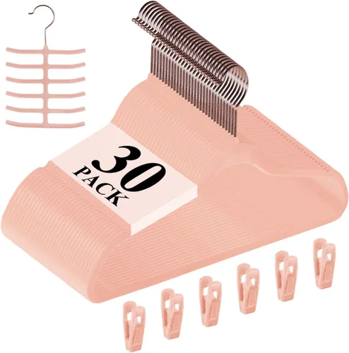 Miniatura 15 de VECELO Perchas de terciopelo de alta calidad resistentes (paquete de 60), antideslizantes y ahorran espacio con 8 clips para los dedos y soporte