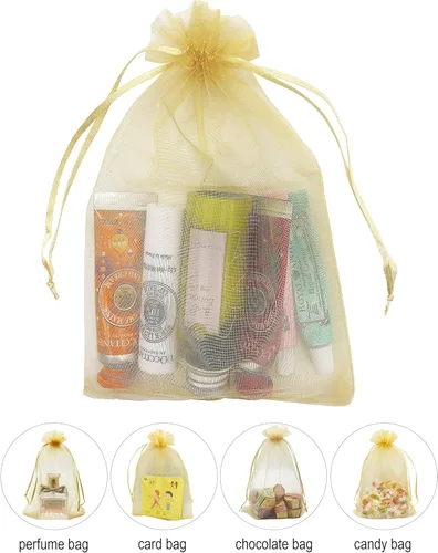 Miniatura 5 de Jexila 100 bolsas de regalo de organza dorada de 4 x 6 pulgadas, pequeñas bolsas de malla con cordón, bolsas para joyas, bodas, fiestas, bolsas