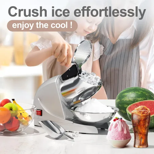 Miniatura 3 de Máquina de hielo afeitado Máquina de cono de nieve de 380 W, 3 cuchillas de acero inoxidable, máquina de afeitar de hielo, trituradora de hielo