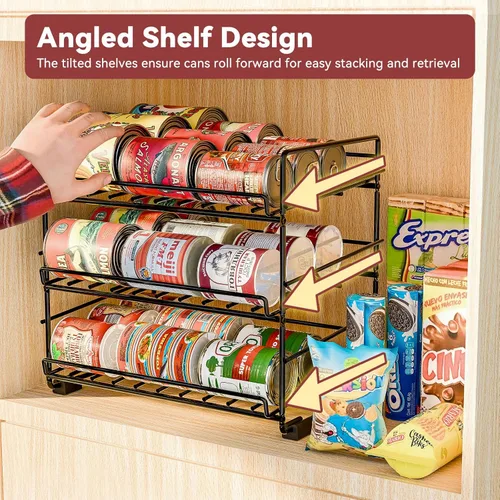 Miniatura 5 de SUFAUY Organizador de latas de 3 niveles para despensa, con capacidad para 36 latas, estantes de metal resistente para almacenamiento, color negro