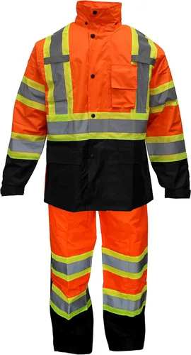 Miniatura 6 de RW-CLA3-TLM55 Y OR77 Clase 3 Traje de lluvia, chaqueta, pantalones de alta visibilidad reflectante fondo negro