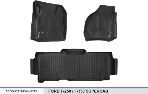 Miniatura 5 de SMARTLINER Juego de alfombrillas de piso de ajuste personalizado de 2 filas para Ford F-250 / F-350 Super Duty SuperCab 1999-2007 Ford F-250 1999