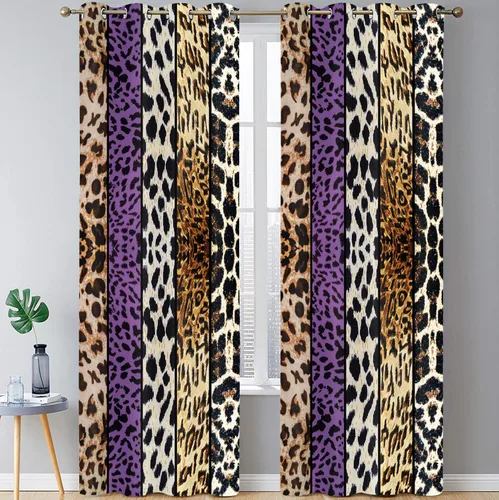 Miniatura 40 de Cortina opaca con estampado de animales salvajes, para oscurecer la habitación, con aislamiento térmico, con ojales para sala, comedor, dormitorio