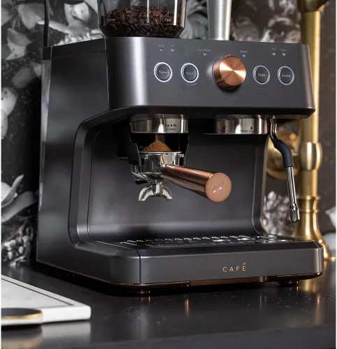 Miniatura 8 de Café Bellissimo - Máquina de café expreso semiautomática con molinillo y espumador de leche, detalles de cobre, control de aplicación WiFi, tanque