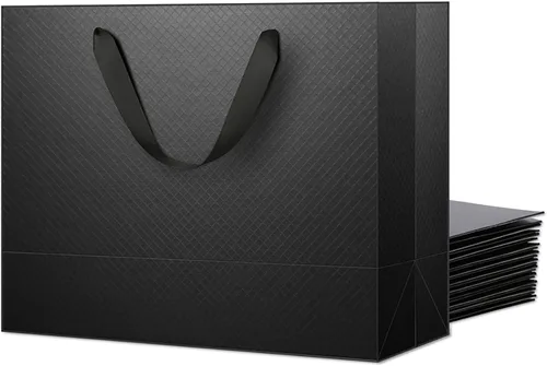 12 bolsas de regalo grandes de 13 x 5 x 10 pulgadas, bolsas de regalo grandes color negro mate con asas para el día de Acción de Gracias y todas las