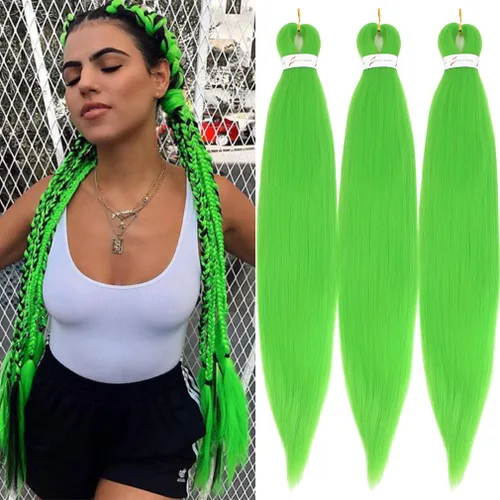 Cabello trenzado verde preestirado de 26 pulgadas, 3 paquetes de cabello trenzado para trenzas, textura Yaki, trenzas de ganchillo con ajuste de