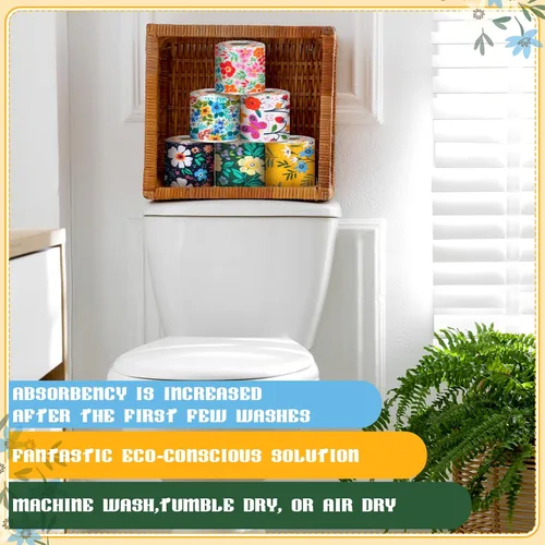 Miniatura 6 de FuWeave Paquete de 30 toallas de bidé reutilizables, lavables, suaves, para regalo, rollos sin papel, franela de algodón de 12 x 4.3 pulgadas, Floral