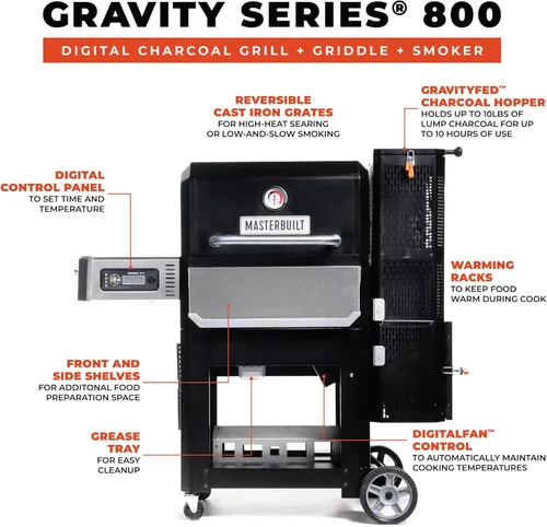 Miniatura 6 de Masterbuilt Gravity Series 800 Parrilla ahumadora - Parrilla de carbón más inserto de plancha, control digital, conectividad de aplicaciones, 800
