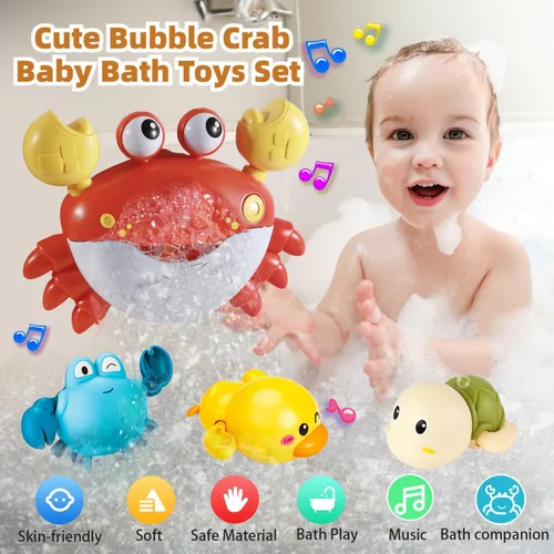 Miniatura 4 de Juguetes de baño para bebés y niños pequeños, fabricante de burbujas de baño de cangrejo con 12 canciones, paquete de 3 juguetes de cuerda