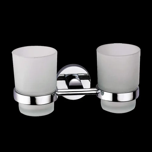 Miniatura 6 de Vaso de vidrio para cepillo de dientes con soporte de acero inoxidable para montaje en pared cromado