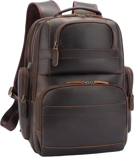 Miniatura 9 de TIDING Mochila de cuero vintage para hombre de 15.6 pulgadas, bolsa para laptop de gran capacidad, viajes de negocios, senderismo, mochilas de hombro