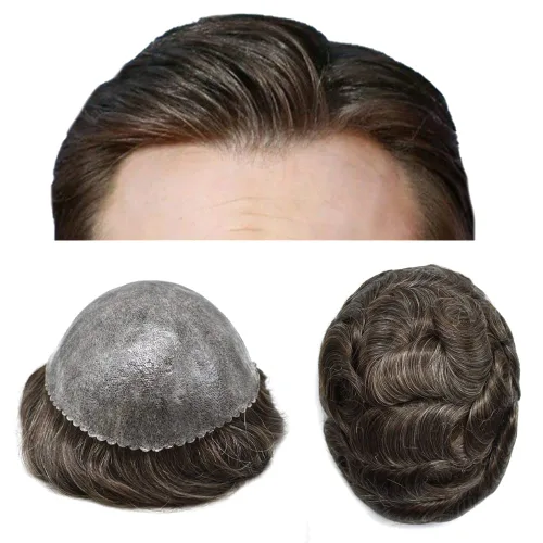 Miniatura 32 de Toupee para hombres Cabello humano Toupee Hombres Hairpiece Poly Thin Skin Mens Hair System Hair Pieces Sistema de reemplazo para hombre Protesis
