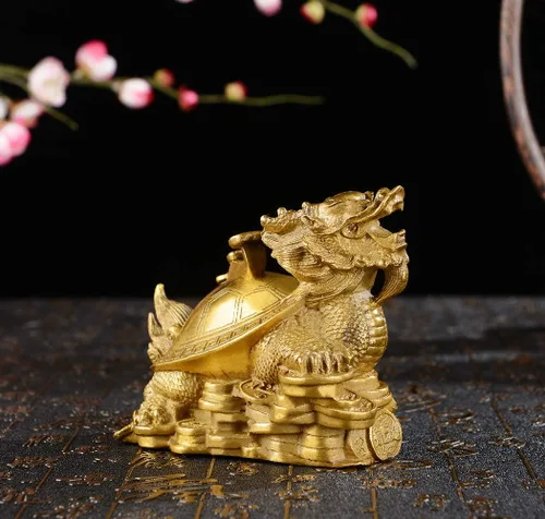 Miniatura 3 de BRASSTAR Tortuga de dragón FengShui de latón con estatua Ruyi decoración del hogar de la oficina Atrae riqueza fortuna carrera suerte amuleto