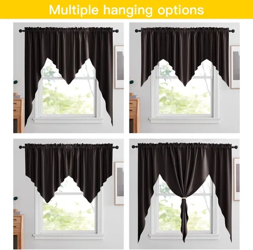 Miniatura 2 de NICETOWN Home Fashion - Cortinas de cocina con bolsillo para poste, cenefa festoneada a medida, cenefa festoneada sólida para ventana de Marrón