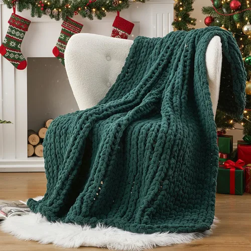Miniatura 17 de Battilo - Manta de punto grueso de cachemira beige y crema, manta suave y gruesa de chenilla, manta de crochet de punto trenzado hecha a mano