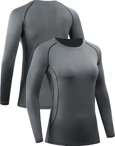 Miniatura 10 de CADMUS Paquete de 1 o 3 camisetas de entrenamiento de manga larga para mujer, camiseta de compresión de ajuste seco para correr