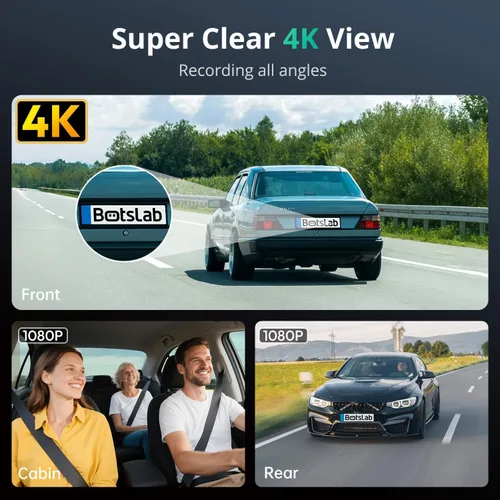 Miniatura 2 de BOTSLAB Cámara de tablero 4K de 3 canales frontal y trasero/interior, cámara de tablero de 360° con pantalla táctil de 3.18 pulgadas, cámara