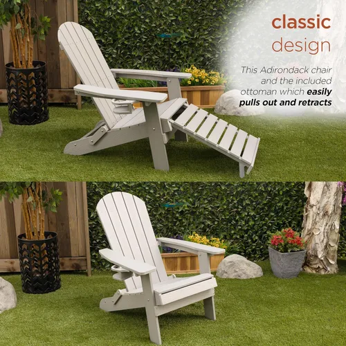 Miniatura 10 de Alpine Corporation Silla plegable Adirondack para exteriores de 38 pulgadas de alto con portavasos y otomana, diseño ergonómico clásico, muebles