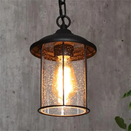 Miniatura 9 de classy leaves Luces colgantes negras para exteriores, lámpara colgante exterior con vidrio transparente, farol colgante de porche en acabado negro