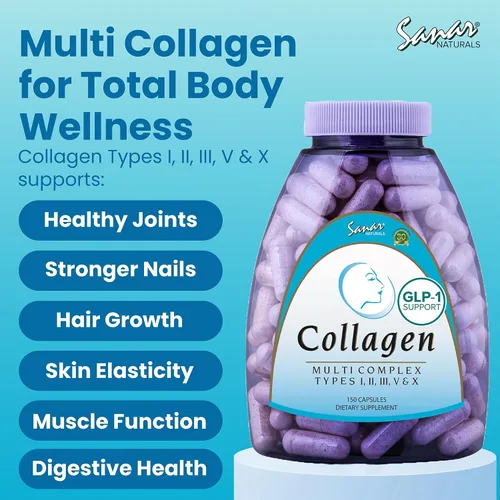 Miniatura 4 de Sanar Naturals Píldoras de colágeno múltiple - Tipo I, II, III, V, X - Fuerza extra para cabello, piel, uñas y articulaciones - Colágeno hidrolizado