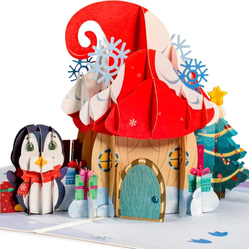 Miniatura 10 de Frndly by Paper Love Bird House Tarjeta de Navidad Pop Up, Tarjetas de Felicitación Emergentes 3D Hechas a Mano, Para Navidad o Días Festivos, 100%